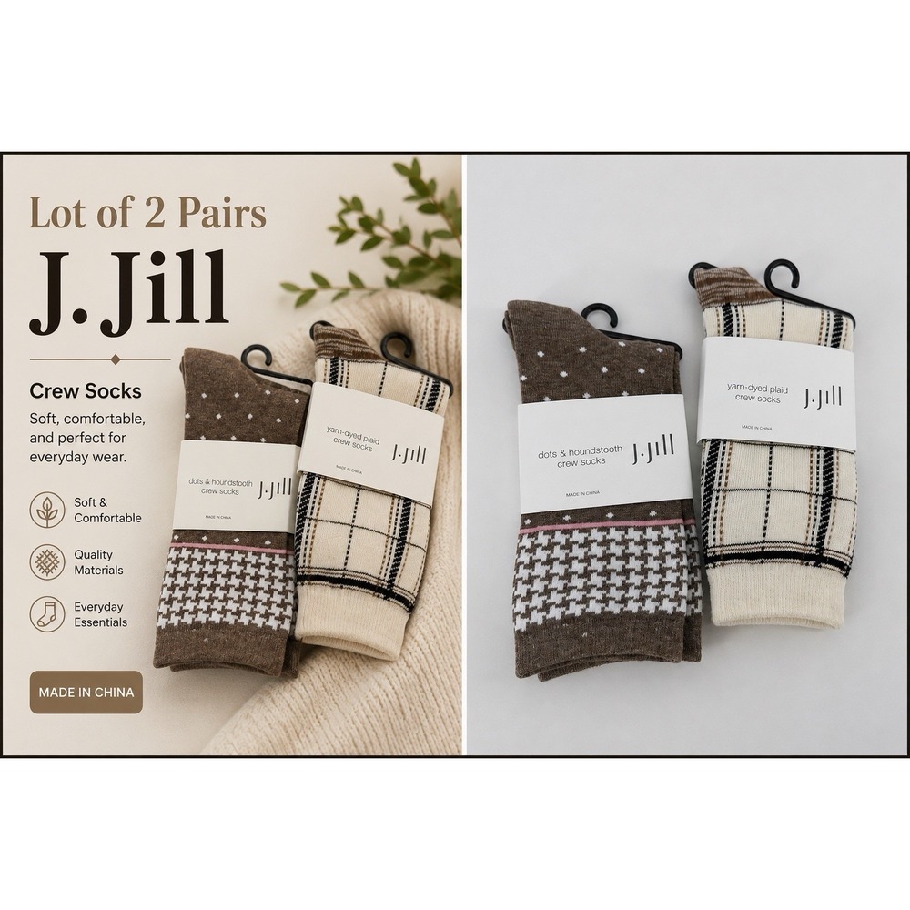 J.Jill Crew 2 Pair Socks NWT Dots Houndstooth Plaid Brown Pink Cozy Womens OSFM